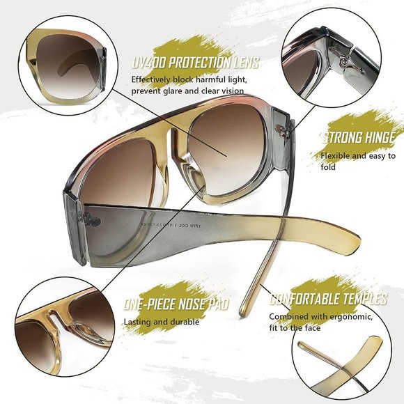 Women Retro Trendy Avaitor Oversized Vintage 70s 80s Flat Shield Shades B2745 main image 11